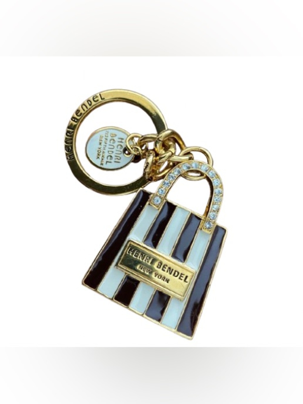Rare Limited Edition Henri Bendel Brown & White Enamel Bag Keychain